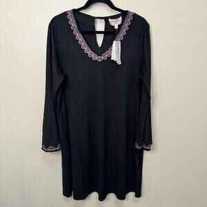 NWT Philosophy Black Faux Suede Embroidered Bell Sleeve Dress Size 0X